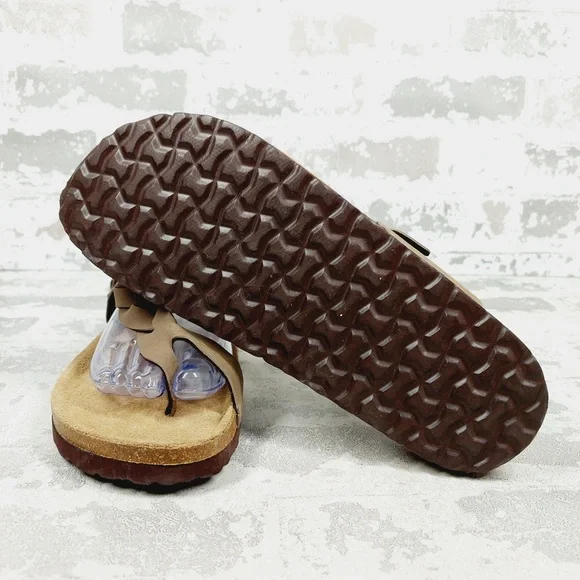 NEW Cushionaire Tan Brown Strappy Buckle Cork Footbed Summer Slide Sandals K28 - Picture 7 of 10